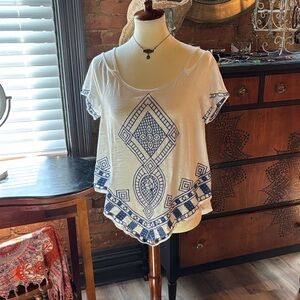 Fun Boho Embroidered Scoop Neck Top
